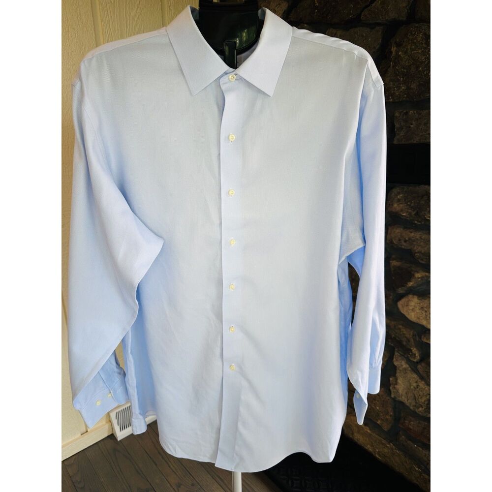 Brooks Brothers 346 Mens Dress Shirt Slim Fit Non-Iron Light Blue 17.5 34/35